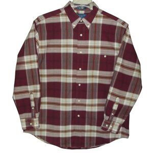 Towncraft Shirt Mens Sz Large Plaid Button-Up Long Sleeve Burgundy Wrinkle Free